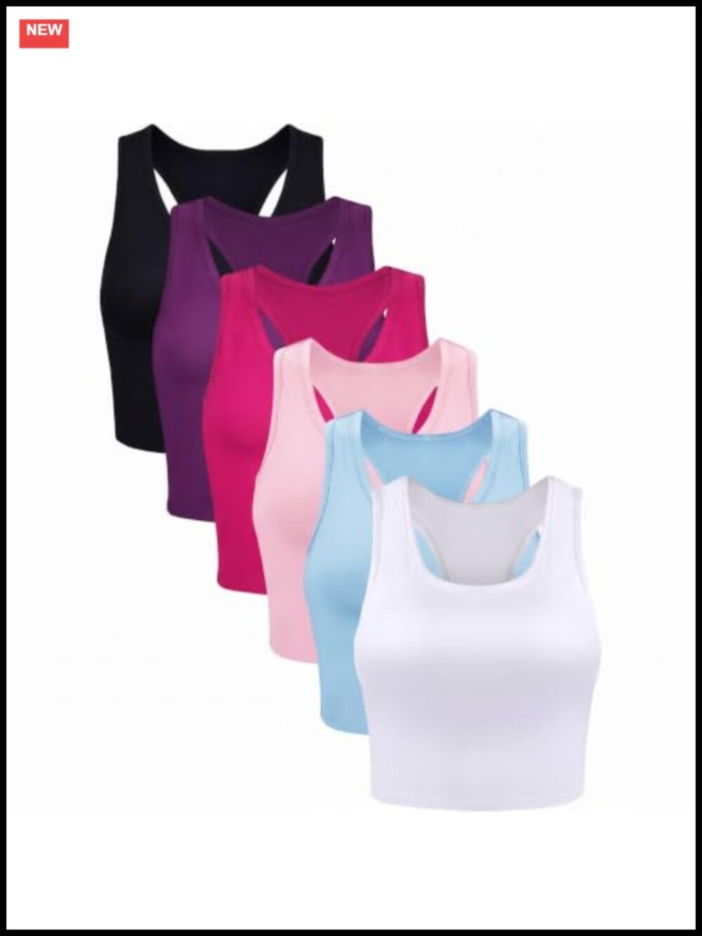 Racerback Crop Tank Tops 6 Pc Cotton Spandex Fitted Sleeveless Yoga Gym